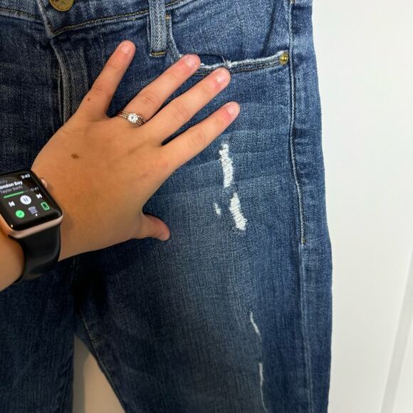 Frame Le High Straight Dark Wash Cut Off Distressed Crop Jeans Size 25 - Picture 3 of 6